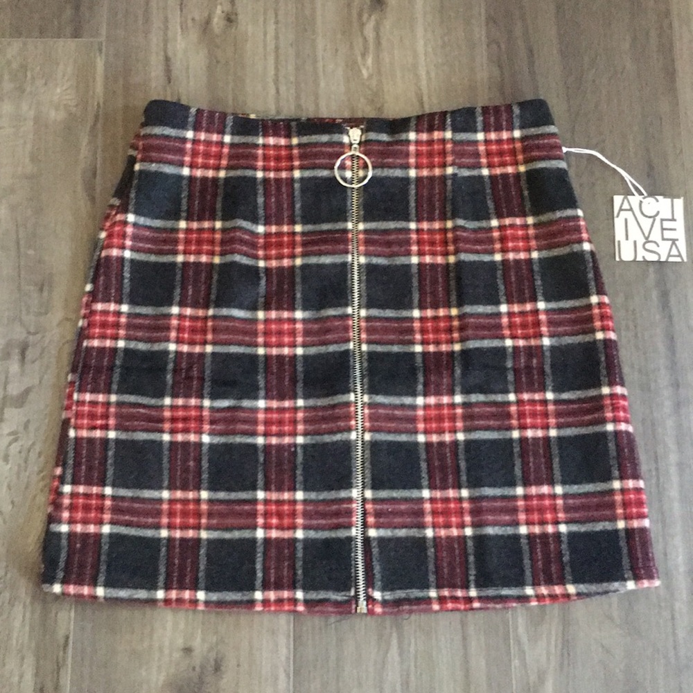 Plaid Skirt with Zippered Front